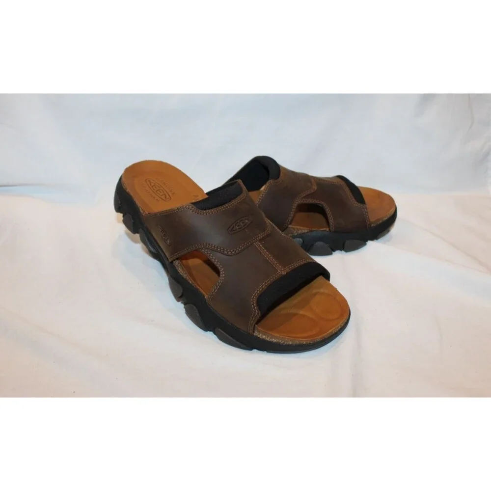 Keen Men's Daytona Open Toe Leather Slide Sandals Bison/Black NEW SZ 11.5